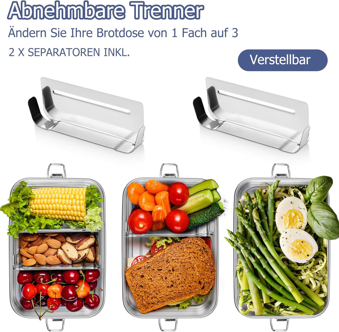 HaWare Brotdose mit Fächern, Edelstahl Bento Box mit Tasche, 1400ml Lunchbox für Kinder & Erwachsene