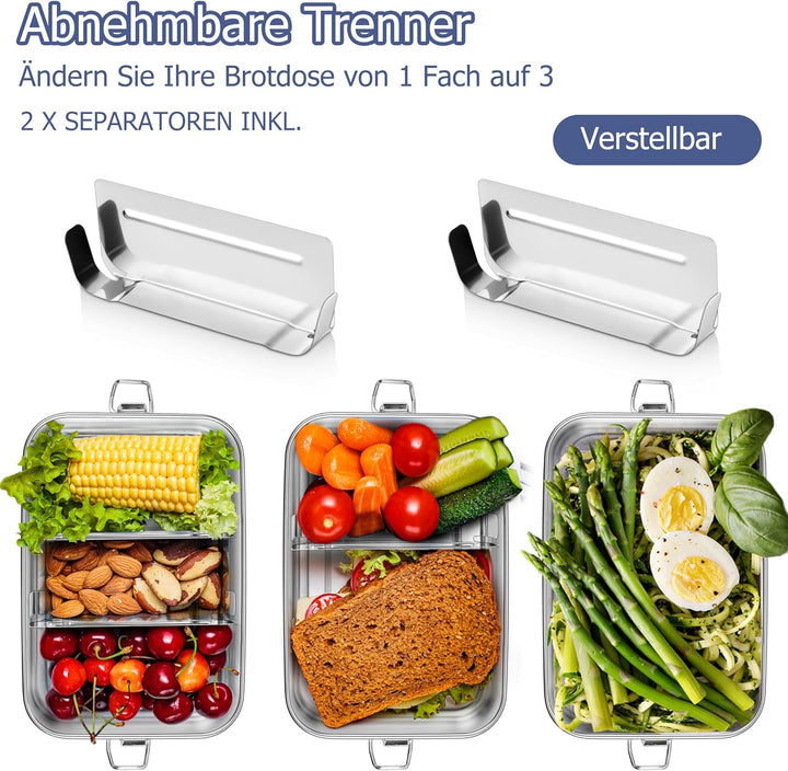 HaWare Brotdose mit Fächern, Edelstahl Bento Box mit Tasche, 1400ml Lunchbox für Kinder & Erwachsene