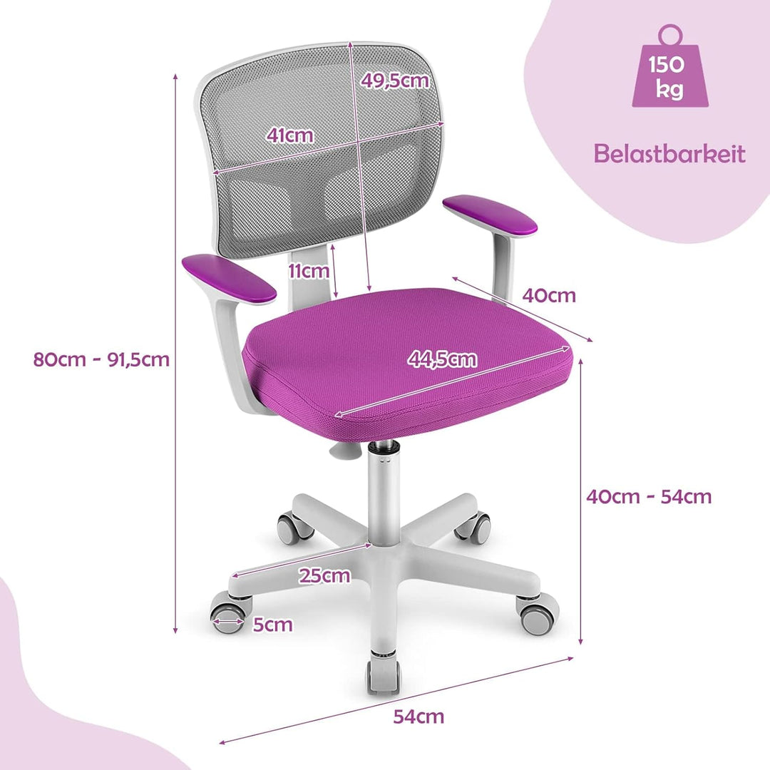 COSTWAY 360° Drehbarer Kinderschreibtischstuhl, 80-91,5 cm Höhenverstellbarer Jungendstuhl mit Rücke