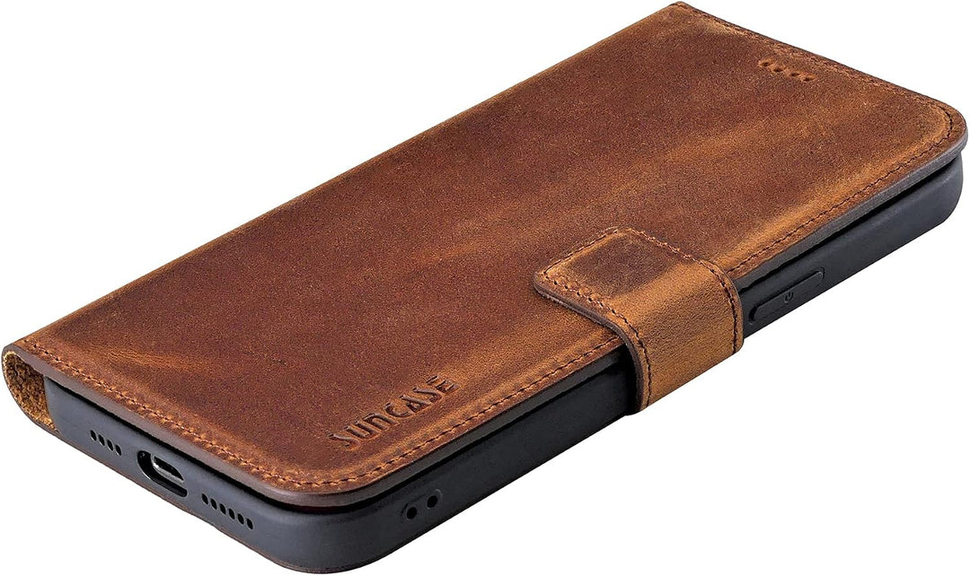 Suncase Book-Style Hülle kompatibel mit iPhone 13 Pro Max (6.7") Leder Tasche (Slim-Fit) Lederhülle