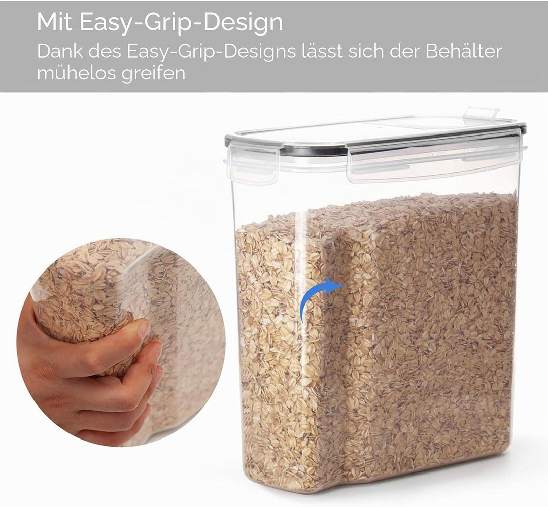 Müsli-Aufbewahrungsbehälter, 4 l, luftdichter Klappdeckel, BPA-frei, transparenter Kunststoff mit Et