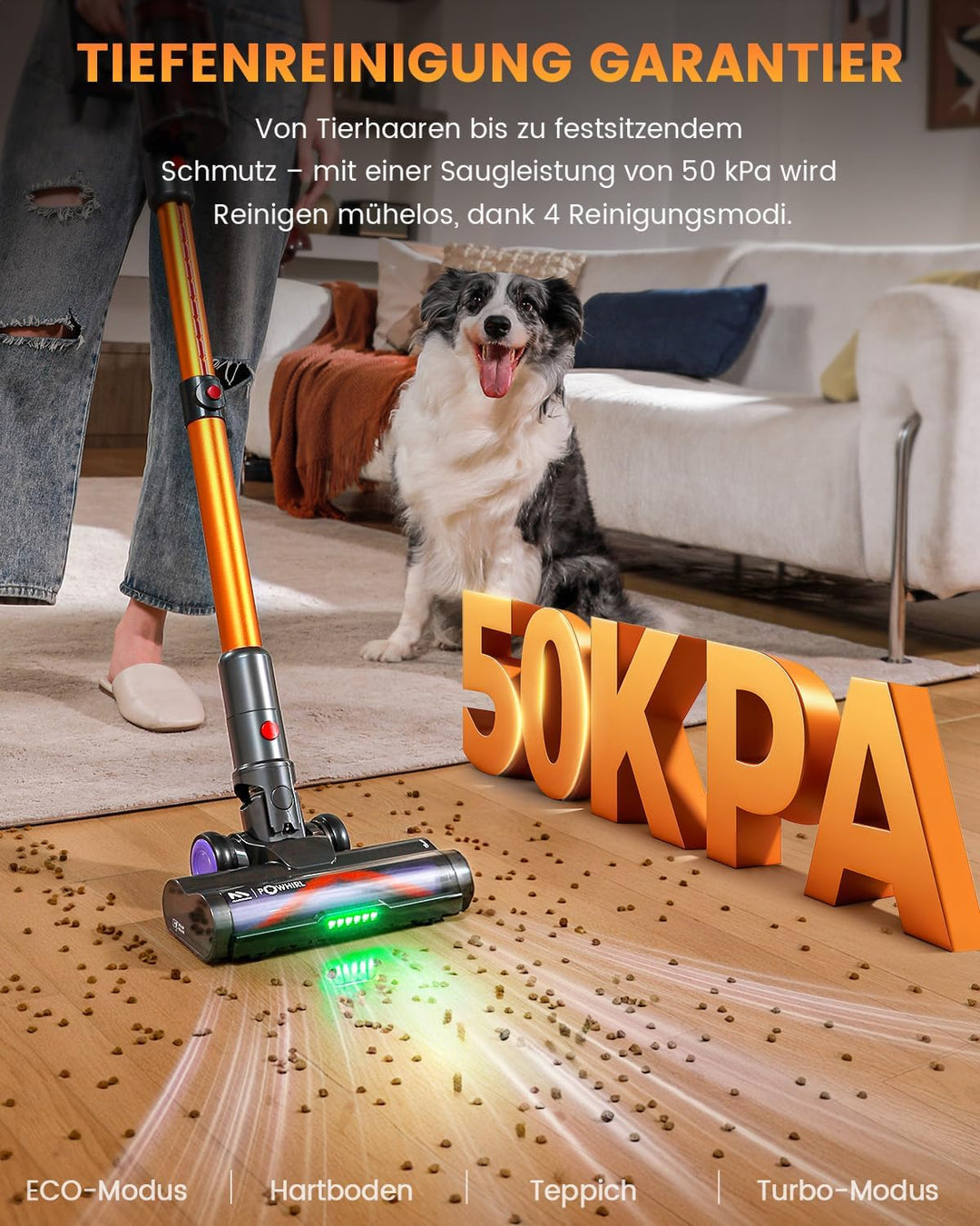 AlloyMove Akku Staubsauger, 50000Pa/550W/80Mins Staubsauger Kabellos mit LED Display und Anti Tangle