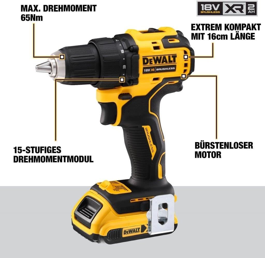 Dewalt 18V XR 2-Gang Akku-Bohrschrauber DCD708D2T (bürstenloses Vollmetall-Getriebe, 13 mm Vollmetal