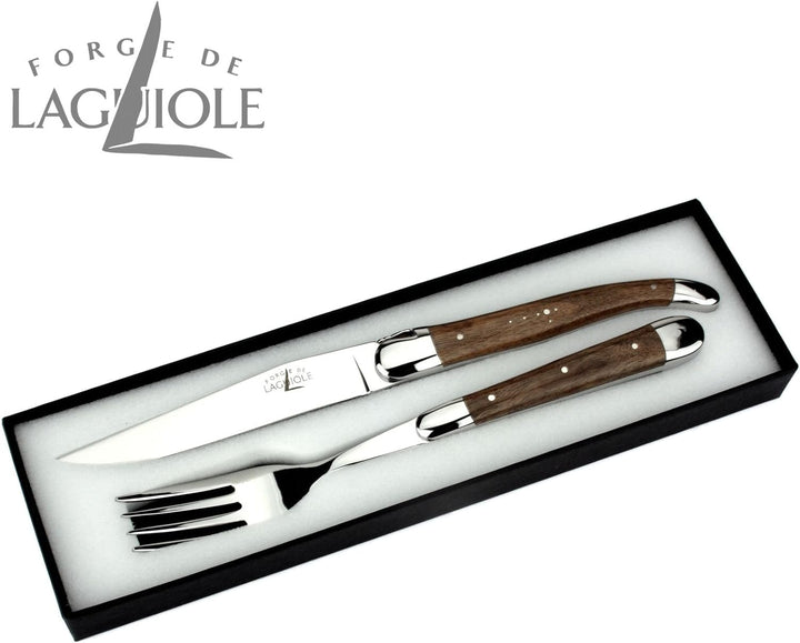 Forge de Laguiole - Set ein Steakmesser und eine Gabel - Griff Nussbaumholz - Besteck Frankreich - S
