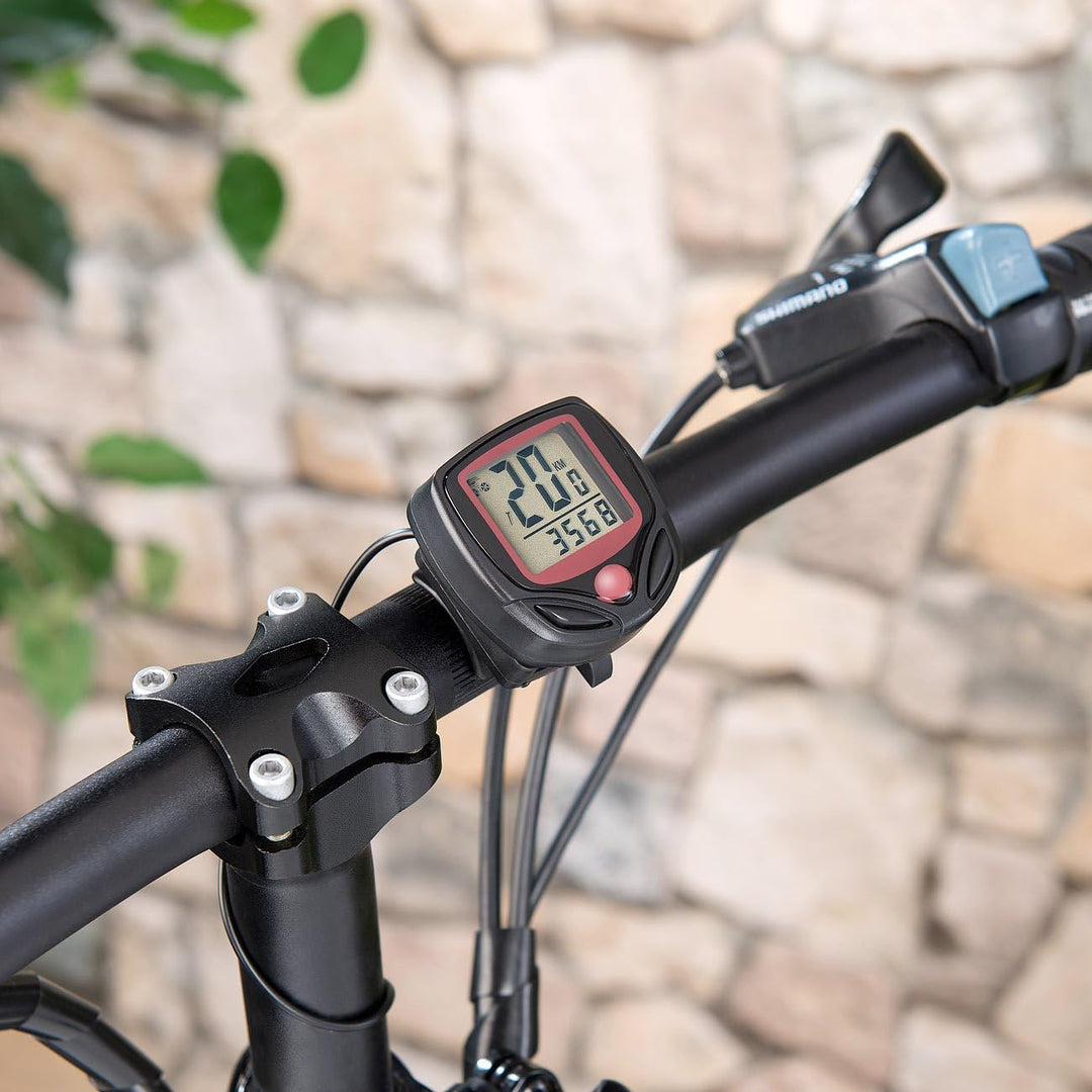 PEARL Sports Fahrradtachos: 2er-Set 15in1-Fahrrad-Computer mit LCD-Display &amp; Radsensor, IP44 (Kilome