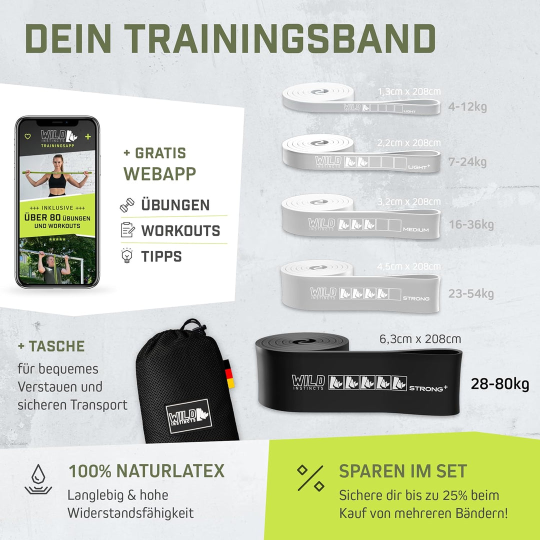 Wild Instincts® Premium Widerstandsbänder Krafttraining/Pull Up Band für Klimmzüge, Fitnessbänder Se