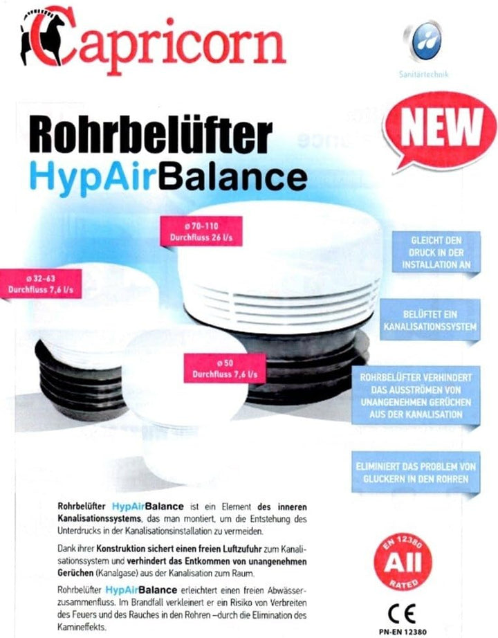 Capricorn Rohrbelüfter Belüftungsventil für Sanitäranlagen DN 32 63, Weiss