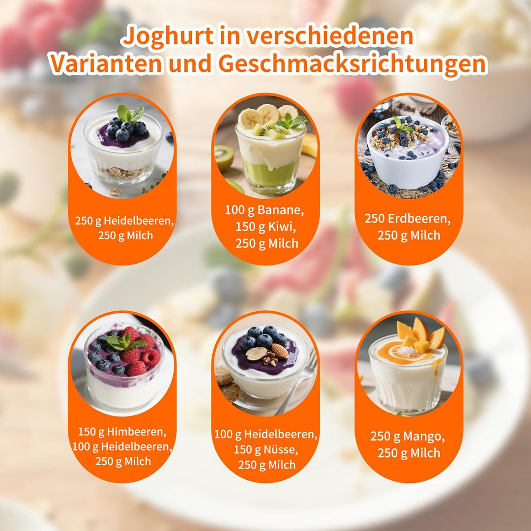 Joghurtbereiter, Digitaler Yogurt Maker, 8 Glasbehälter à 180 ml für bis 1.5L, Griechischer Joghurtm