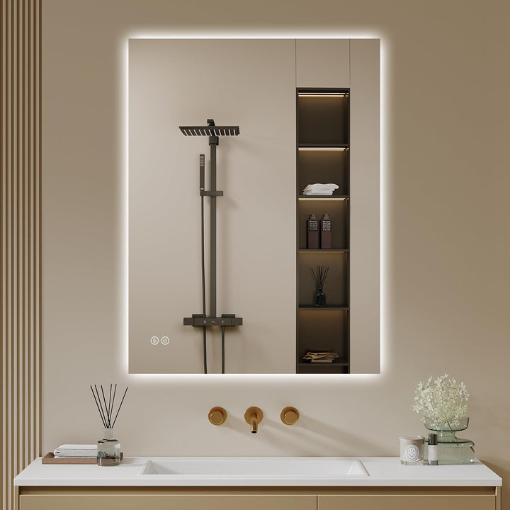Badspiegel-mit-Beleuchtung 60x80cm - LED Badezimmerspiegel Badezimmer Spiegel mit Beleuchtung - Touc