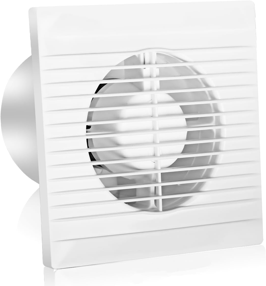 Badlüfter Ø 100mm mit Rückstauklappe, 150 m³/h Wandlüfter Ventilator, Weiss Leiser Abluftventilator