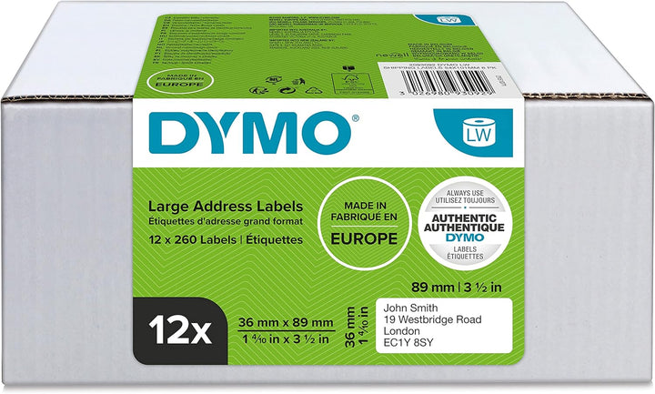 DYMO Original LabelWriter Adressetiketten (gross) | 36 mm x 89 mm | 12 Rollen mit je 130 leicht ablö