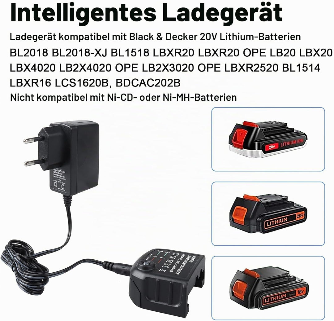 18 V/20 V Lithium-Ionen-Akkuladegerät für Black &amp; Decker, Akkuladegerät für LCS1620 BL2018 BL2018-XJ