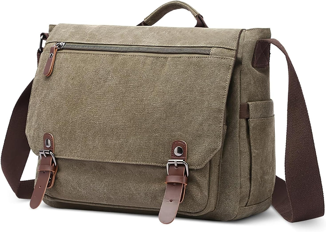 Herren Umhängetasche Gross Messenger Bag 14 zoll Laptoptasche für Herren mit Griff Vintage Schultert