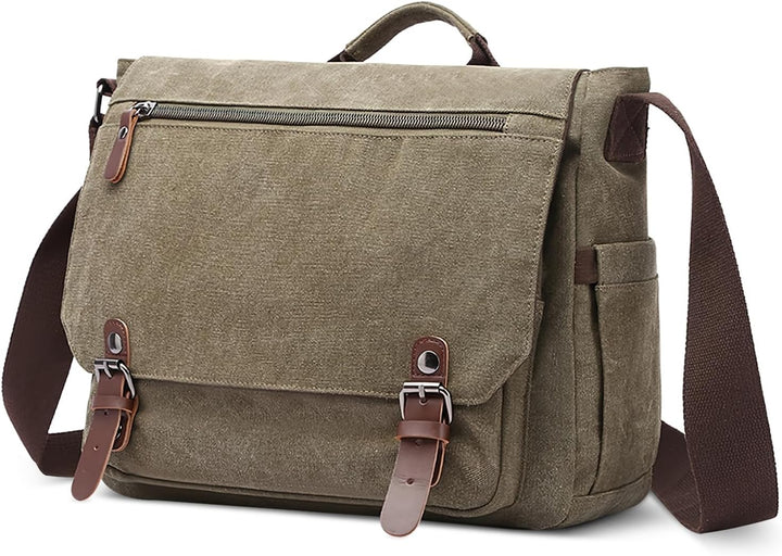 Herren Umhängetasche Gross Messenger Bag 14 zoll Laptoptasche für Herren mit Griff Vintage Schultert