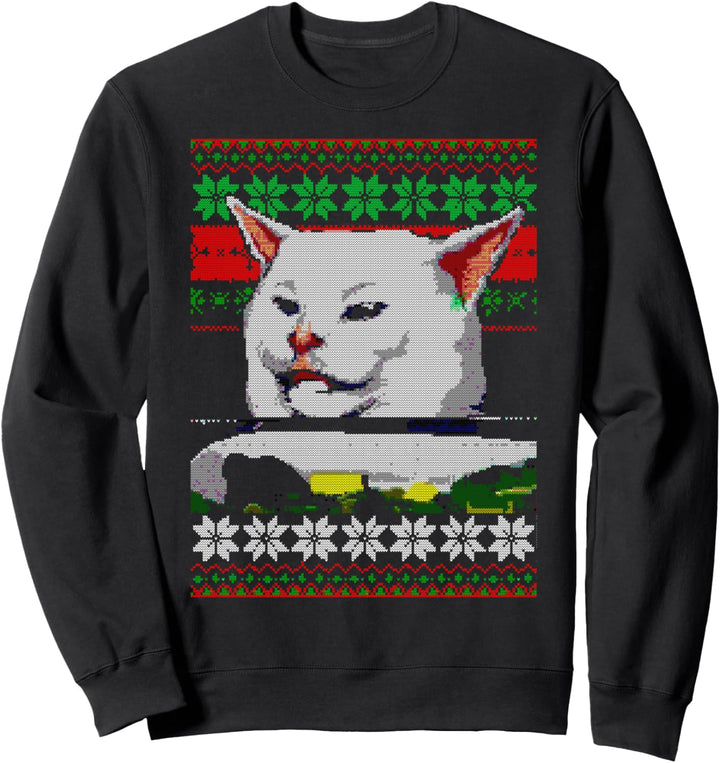 Frau, die ein Katzenmeme anschreit Weihnachts-Sweater Sweatshirt