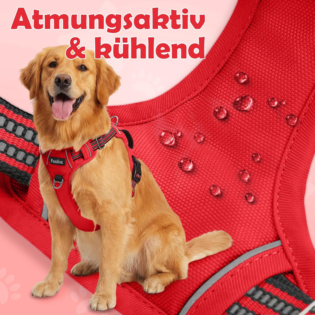 Funfox Hundegeschirr Mittelgrosse Hunde [M] - Verstellbares Anti-Zug Brustgeschirr mit Griff &amp; Refle