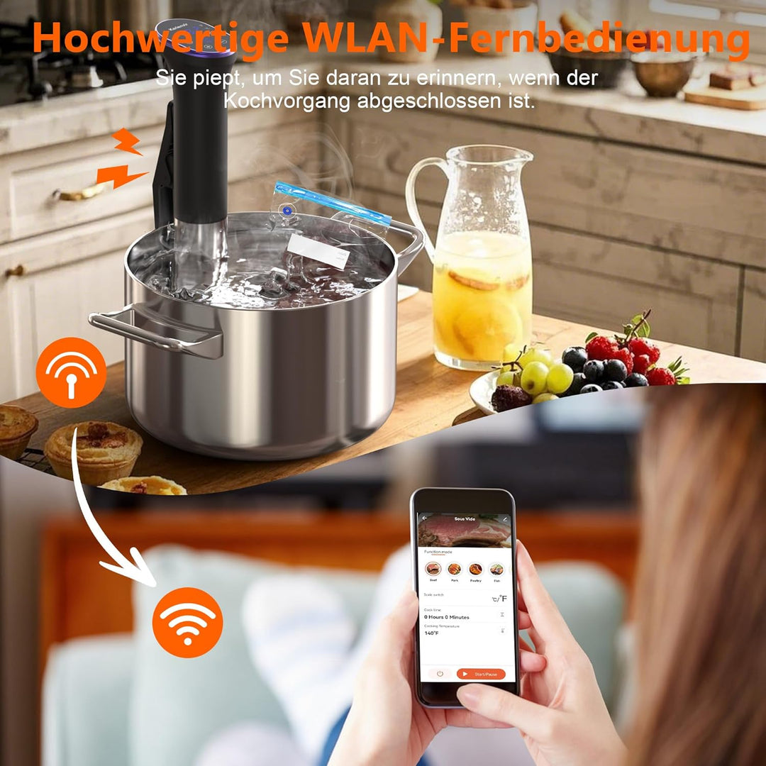 Sous Vide Garer Stick 1400W, Sous Vide Stick mit LCD Touchdisplay, Wifi Präzisionskocher Präziser, I