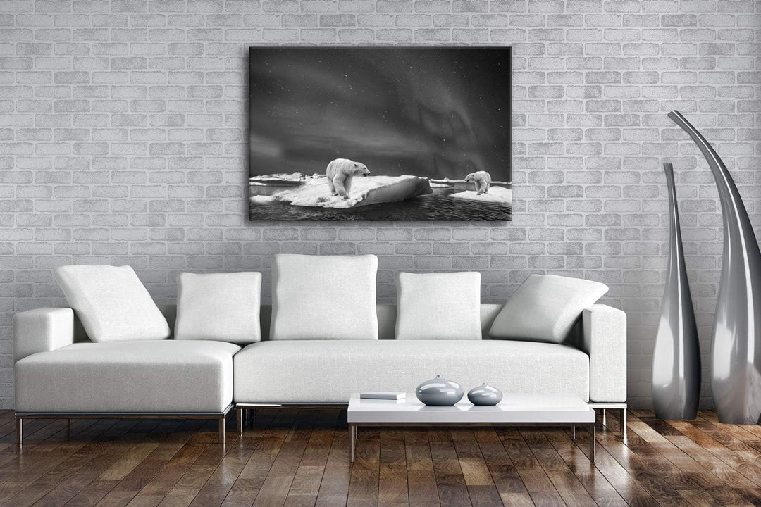 deyoli Eisbären im Polarlicht Format: 120x80 Effekt: Schwarz&Weiss als Leinwand, Motiv fertig gerahm