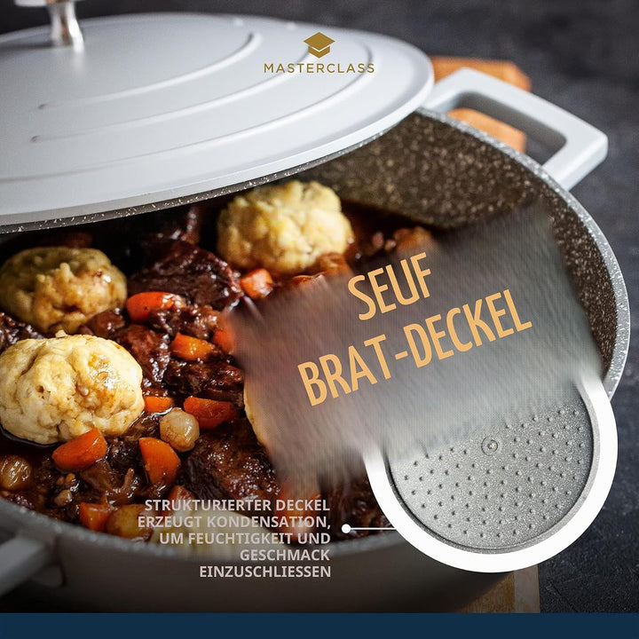 MasterClass Flache Bratpfanne mit Deckel, 4 l/28 cm, leichter Aluminiumguss, induktionsgeeignet und
