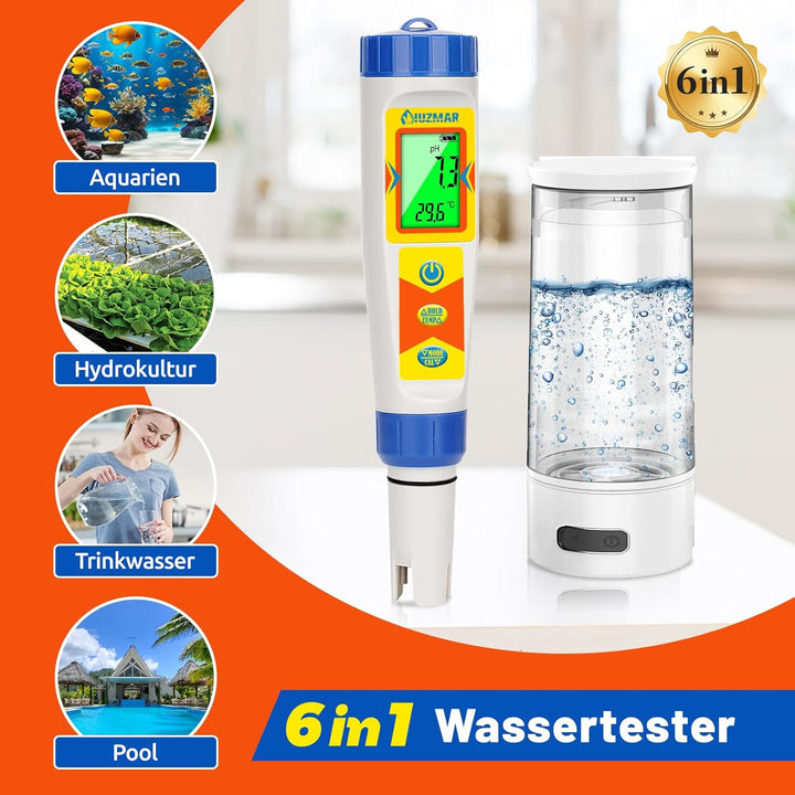 Wasserstoff Messgerät und pH Messgerät Wasser, Wasserstoff Wasserflaschentester für Trinkwasser, 6 i