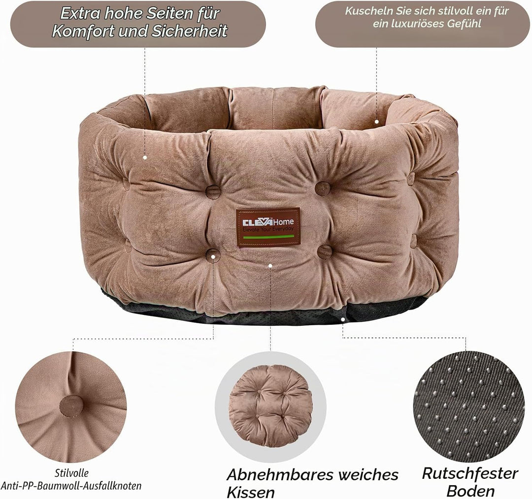 ClevaHome Deep Nest Katzenbett für Katzen bis 7 kg, Rundes Katzenbett für den Innenbereich mit Samto