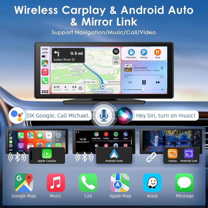 9,26 Zoll Apple Carplay Display & Android Auto Display mit Drehbare 4K Dashcam/Rückfahrkamera 1080P
