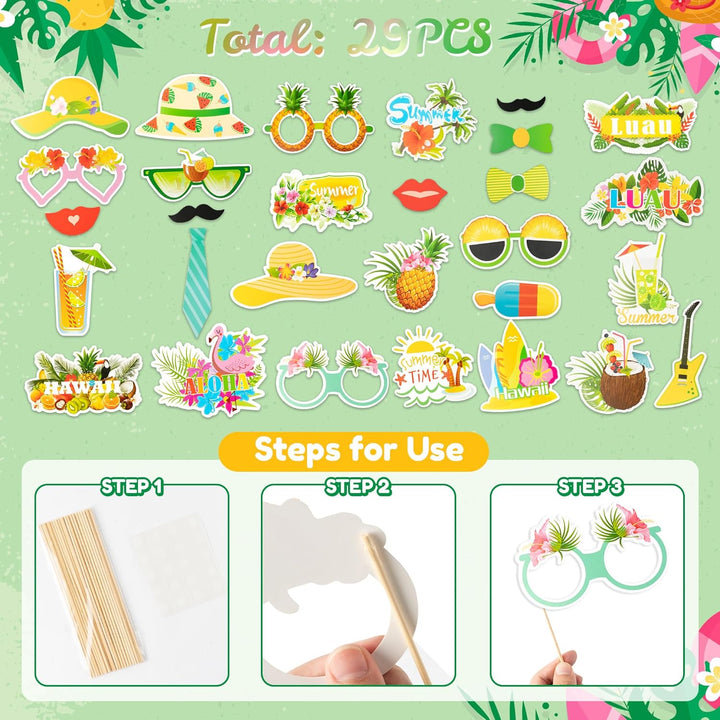 30 Stück Hawaii Fotobox Accessoires Set mit Aufblasbarem Fotorahmen, Foto Requisiten &amp; Party Deko fü