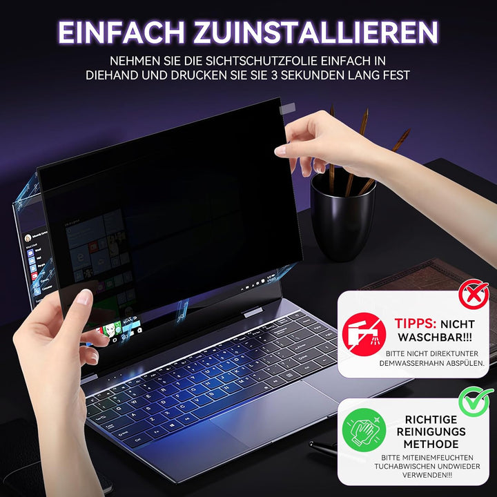 Blickschutzfolie für Laptop 16 Zoll 16:10, Anti Glare &amp; Blaulichtfilternd, Mit Randseitigen Klebestr