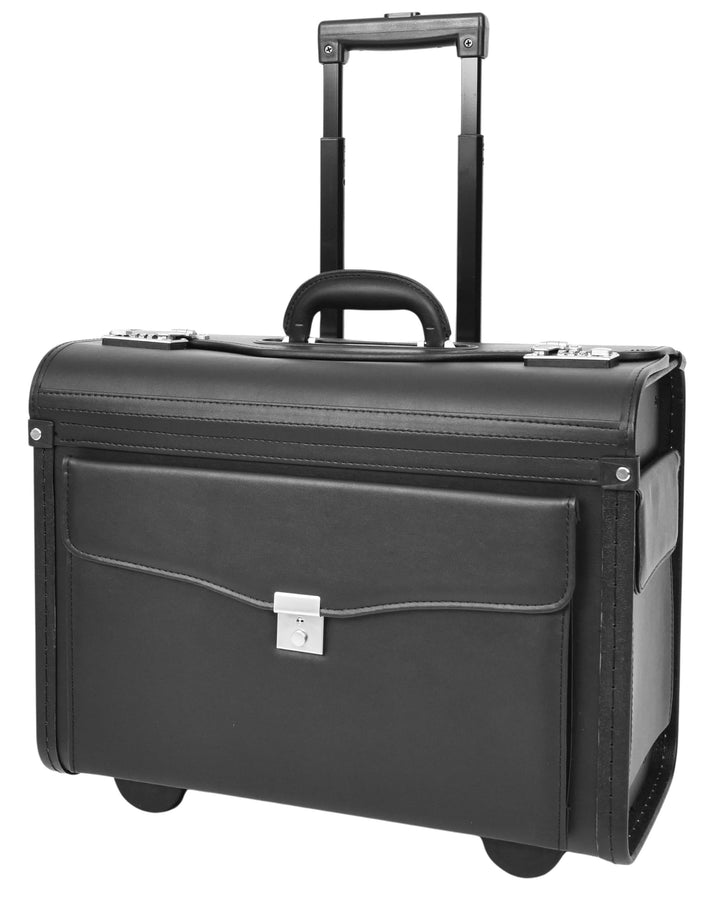 Pilotentasche aus Kunstleder mit Rädern, Handgepäcktasche, Laptophülle, Titan-Schwarz, Schwarz , L,