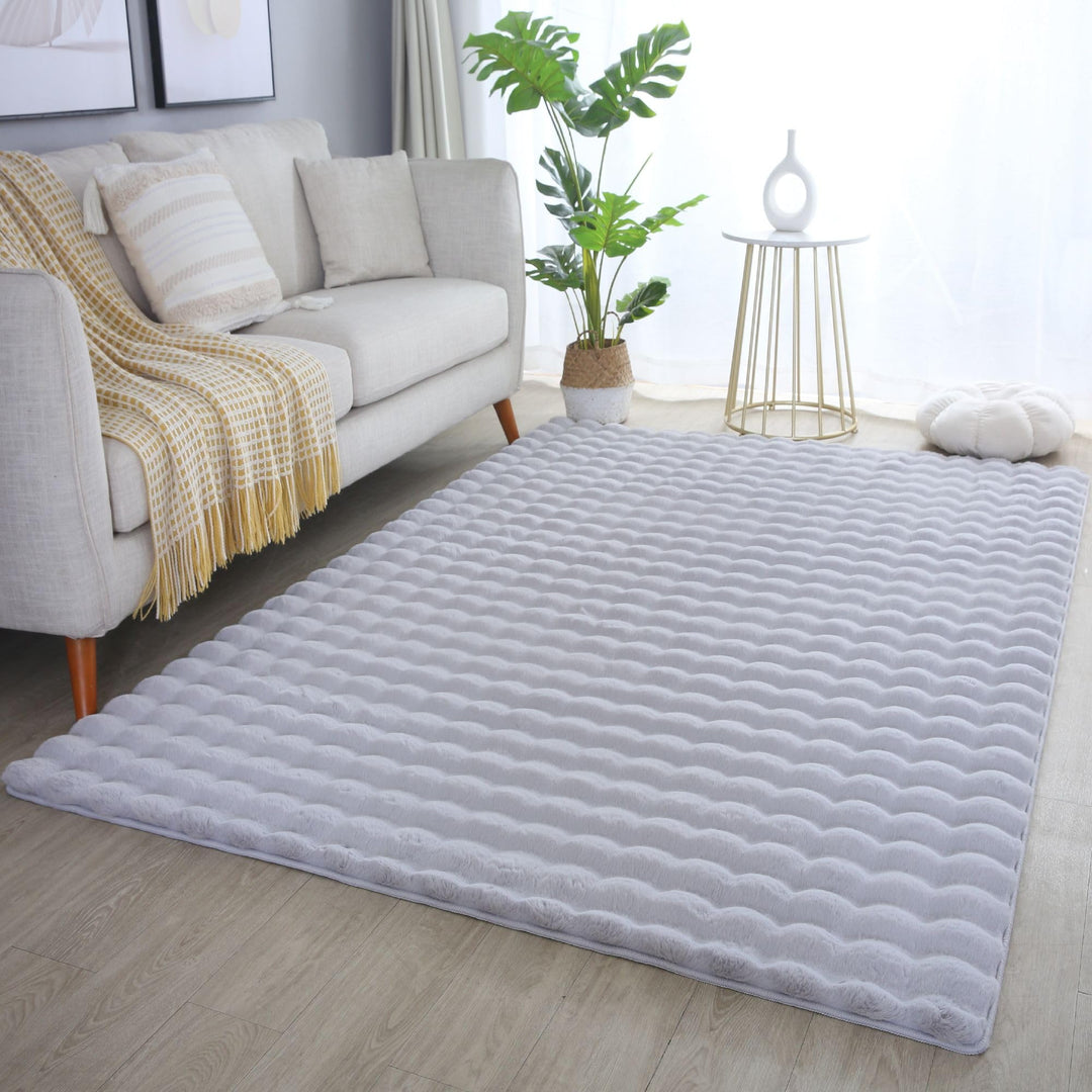Carpetsale24 Teppich Wohnzimmer Moderne Einfarbig 3D Hoch-Tief Struktur Design Silberfarbe 160 x 230