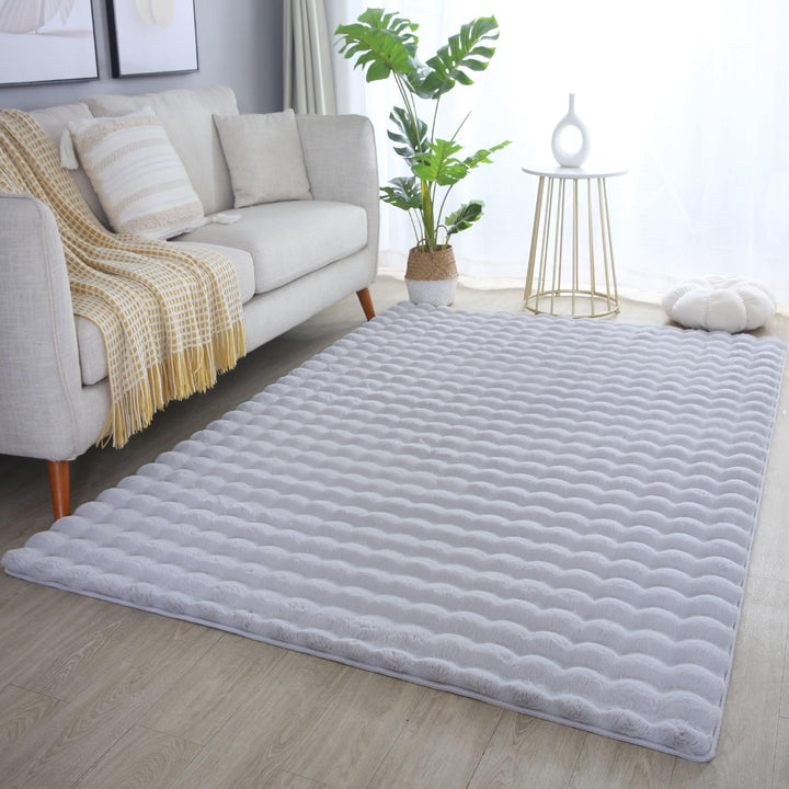 Carpetsale24 Teppich Wohnzimmer Moderne Einfarbig 3D Hoch-Tief Struktur Design Silberfarbe 160 x 230