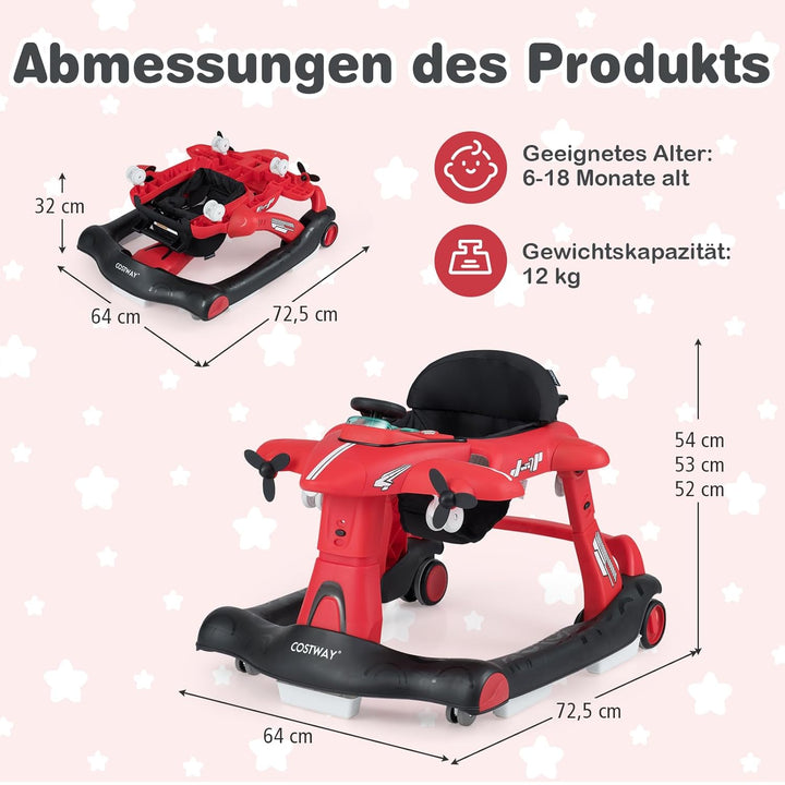 DREAMADE Lauflernhilfe, Babywalker mit Musik, Lichtern, verstellbarer Höhe & Geschwindigkeit, Laufle