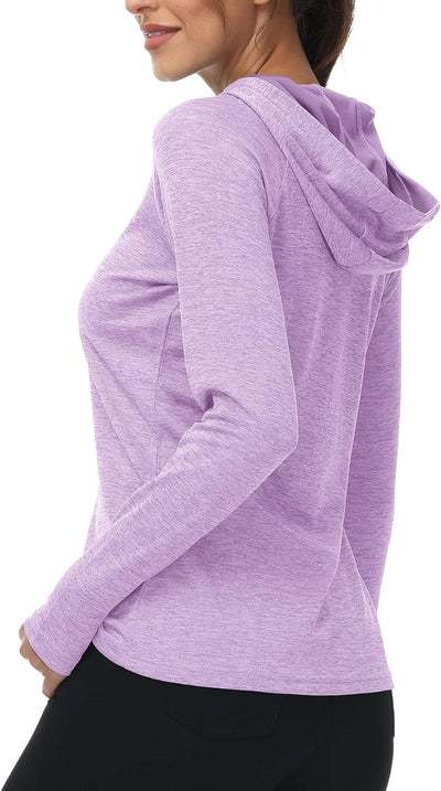 YSENTO Damen Laufshirt Langarm Sportshirt UPF 50+ Schnelltrocknend UV Schutz Hoodie Pullover Wanders