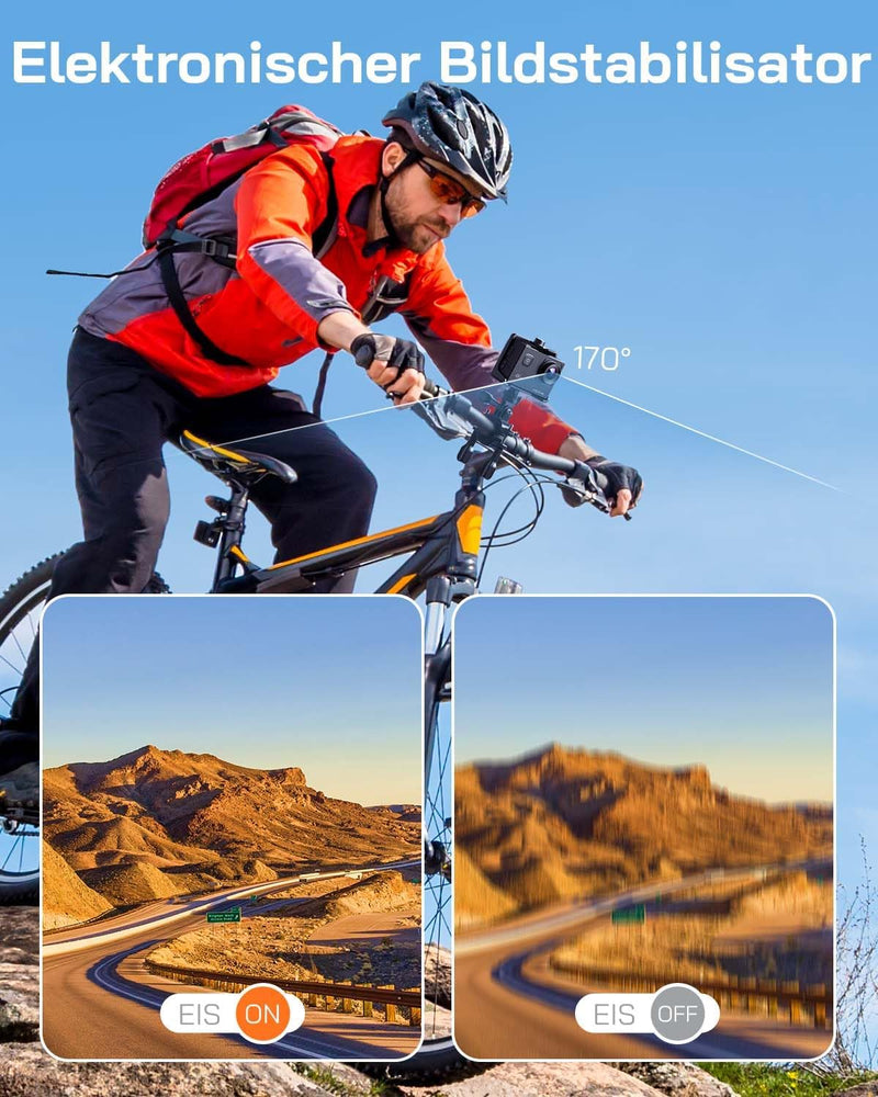 WOLFANG GA100 Action Cam 4K 20MP Unterwasserkamera WiFi 40M wasserdichte EIS Bildstabilisator Helmka