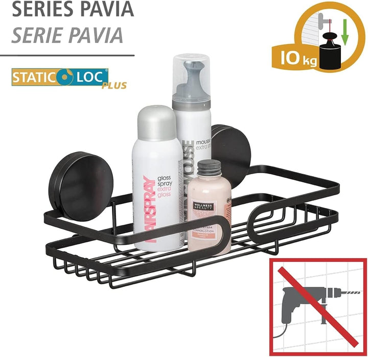 WENKO Static-Loc® Plus Wandablage Pavia Schwarz, Badezimmerregal, Befestigen ohne bohren, sicherer H