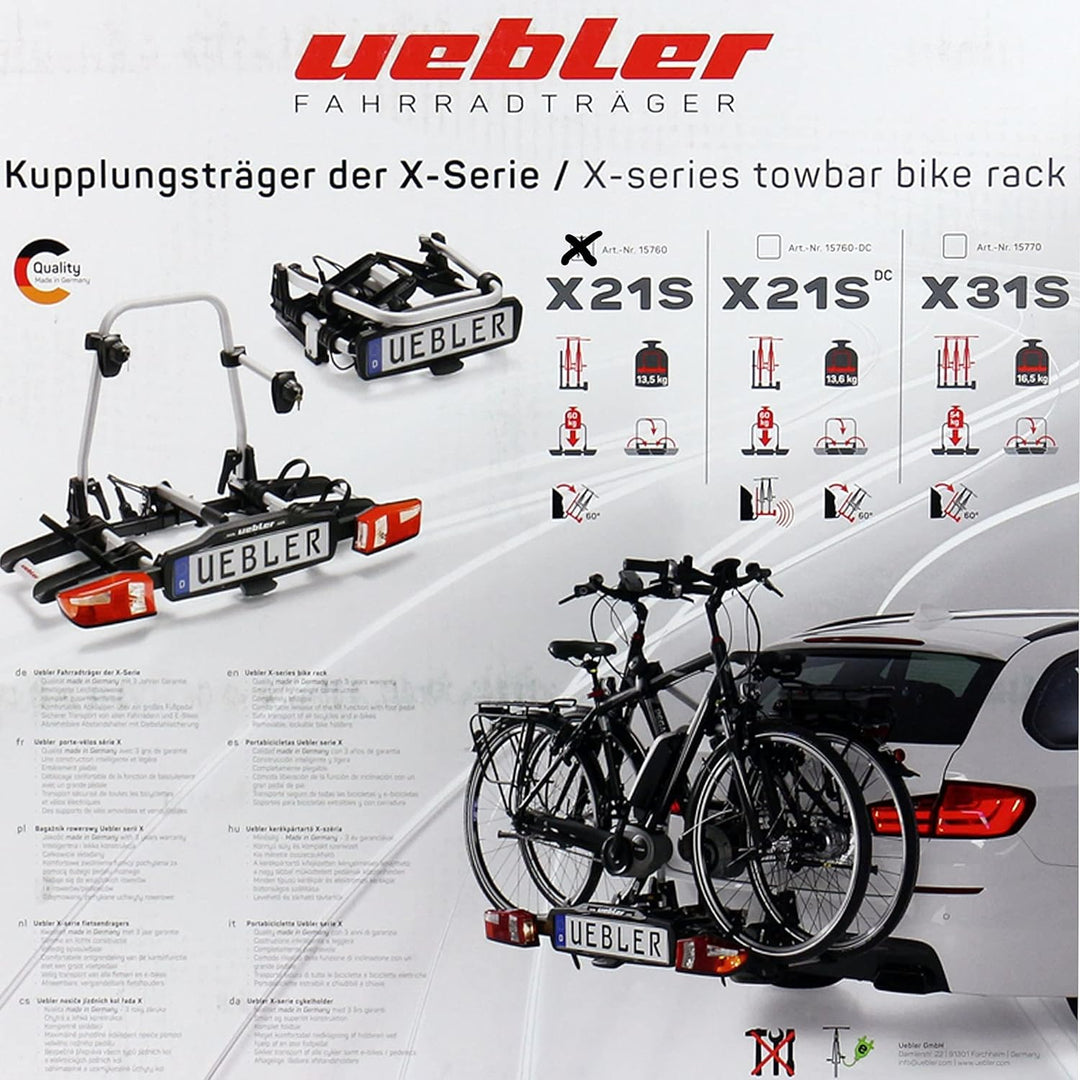 Uebler 15760 Anhänger-Kupplungsträger X21-S für 2 Fahrräder mit EuroBE E-Bike geeignet