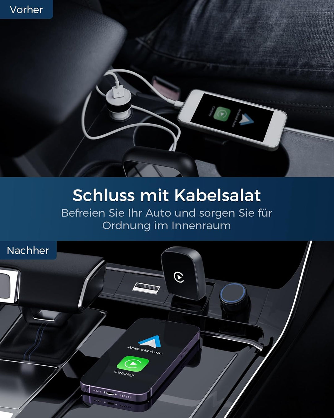 CarPlay und Android Auto Wireless Adapter 2 In 1, V5.3 Bluetooth Stabile Verbindung, Dualband WiFi 6