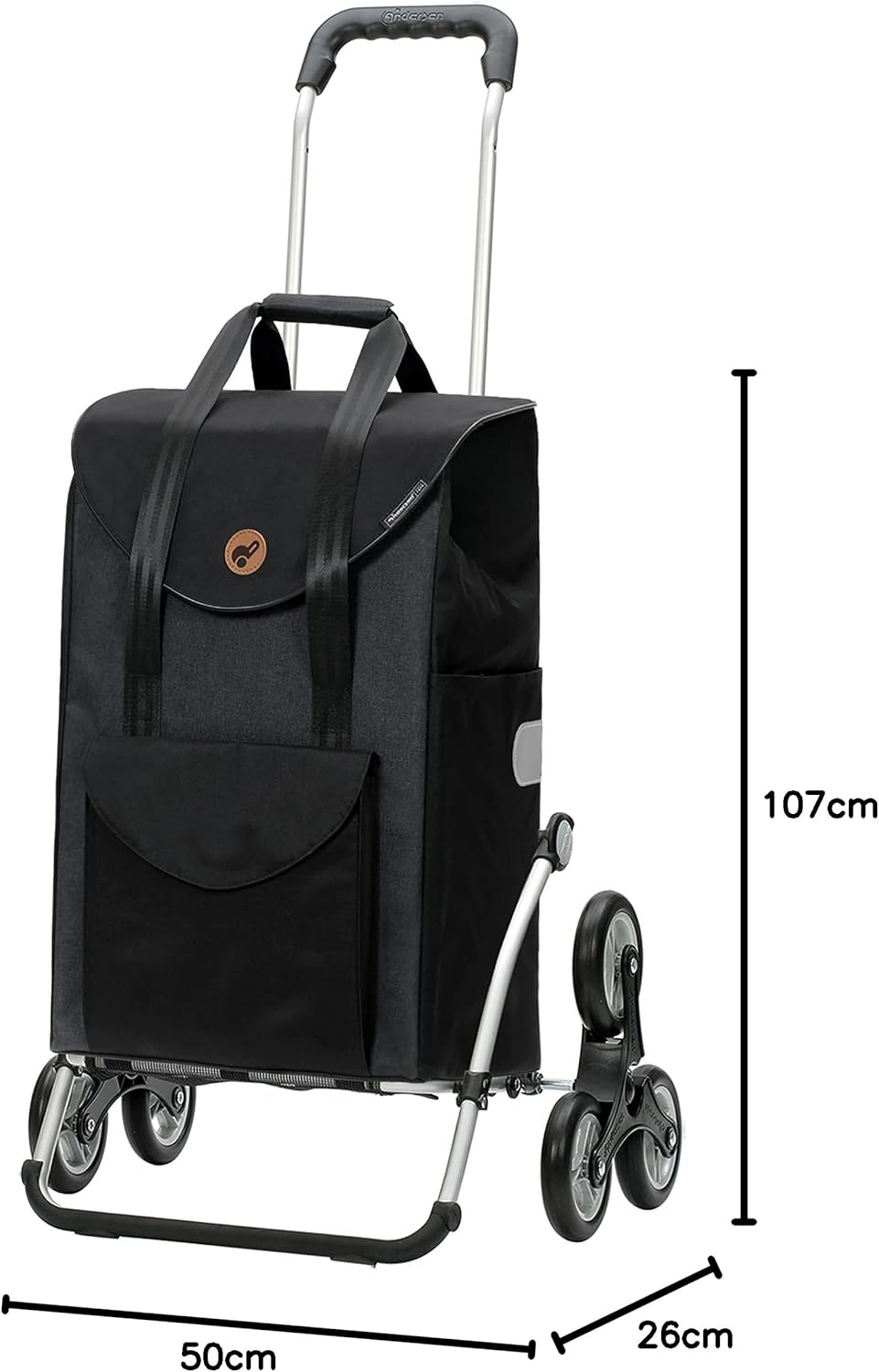 Andersen Shopper Treppensteiger Royal Alu klappbar mit Rad Ø 3 x 13 cm und 49 Liter Tasche Senta sch