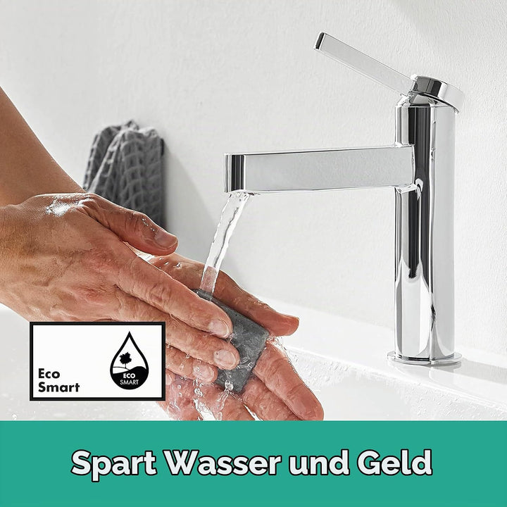 hansgrohe Waschtischarmatur Finoris, Wasserhahn Bad mit Auslauf Höhe 110 mm, mit Push-Open Ablaufgar