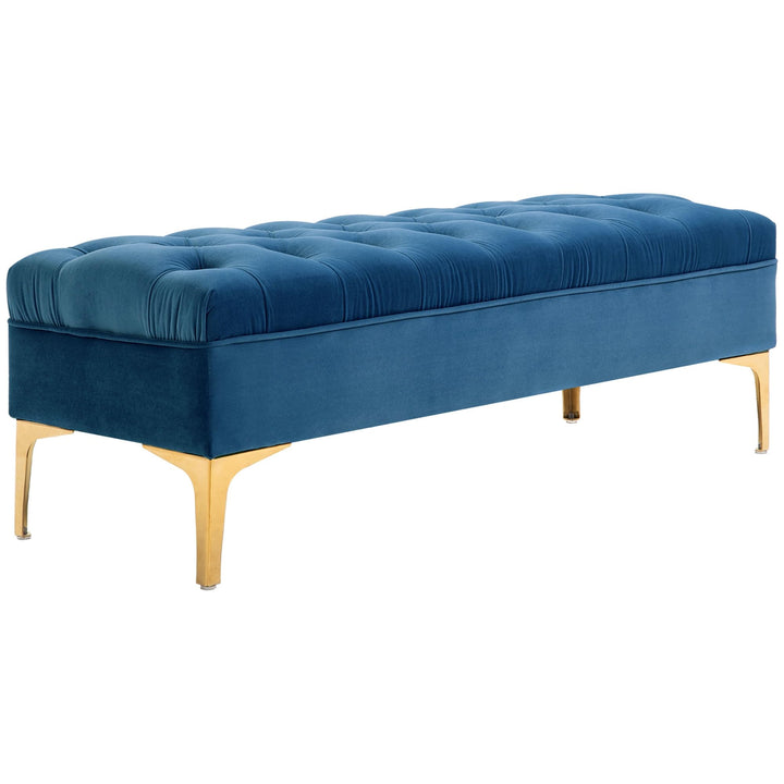 HOMCOM Sitzbank, Bettbank, Schuhbank mit erhöhten Beine, Schlafzimmer, Samt Blau 118 x 45 x 42 cm Bl