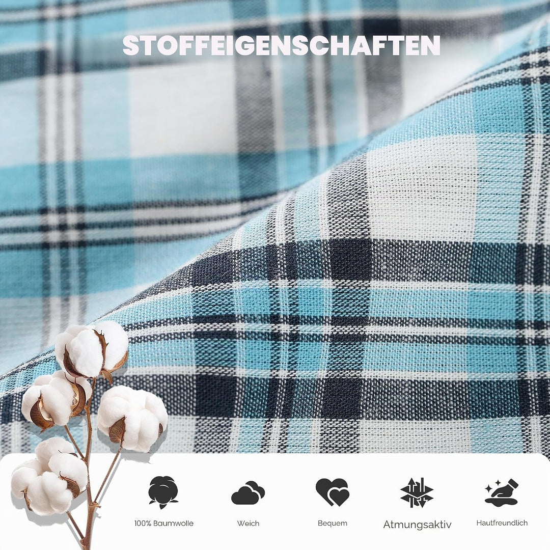 Vulcanodon Pyjama Herren 100% Baumwolle Schlafanzug lang Set kariert mit Knopfleiste weiche Nachtwäs