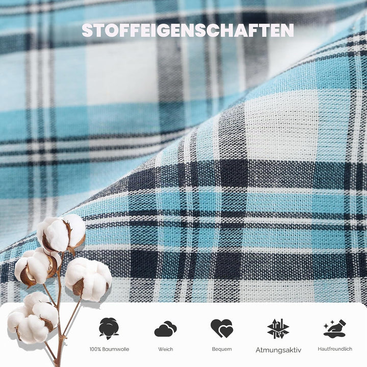 Vulcanodon Pyjama Herren 100% Baumwolle Schlafanzug lang Set kariert mit Knopfleiste weiche Nachtwäs
