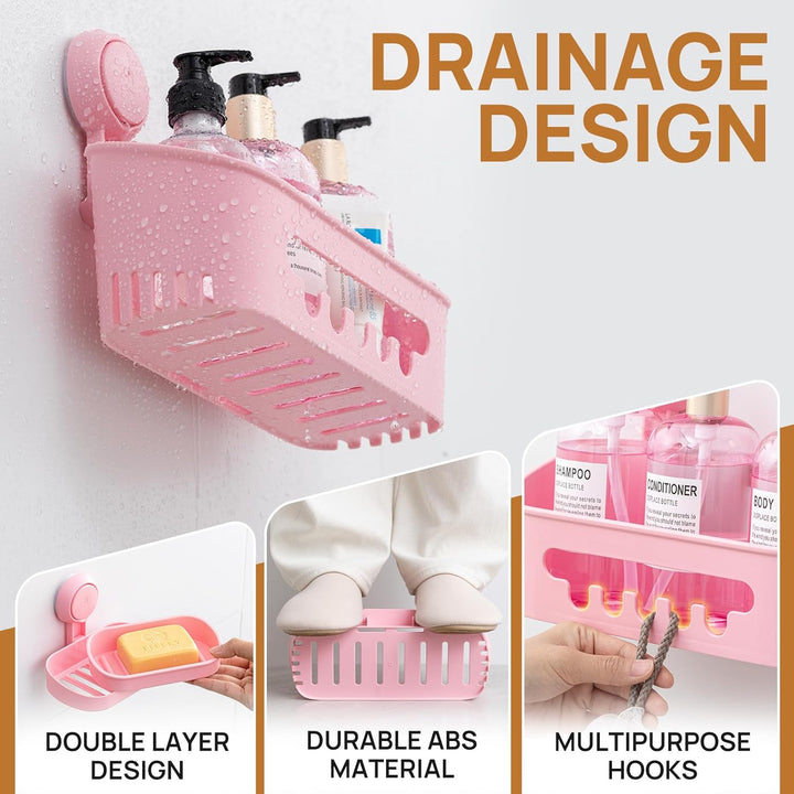 LEVERLOC Duschablage Saugnapf & Seifenschale & Zahnbürstenhalter 3er-Pack Duschregal ohne Bohren Abn