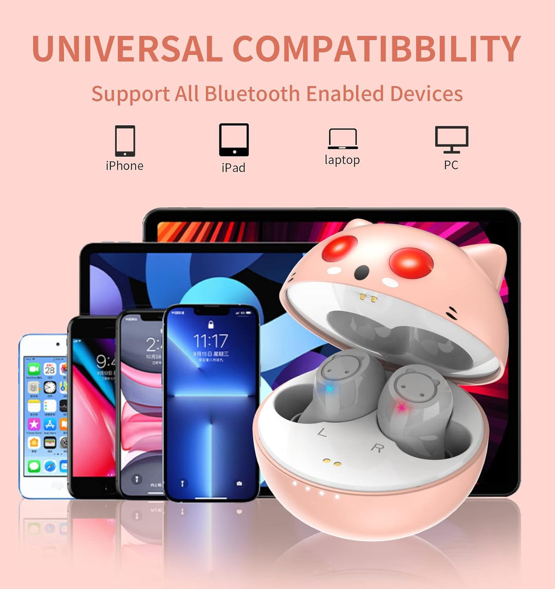 Togetface Pink Bluetooth Headphones In-Ear Wireless Headphones Earphones with Cute Cat Charging Case