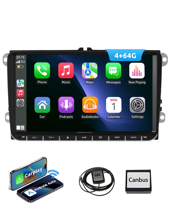 ESSGOO True 4+64G Wireless Autoradio 9 Zoll Bildschirm mit Carplay und Android Auto, Android15 Car R