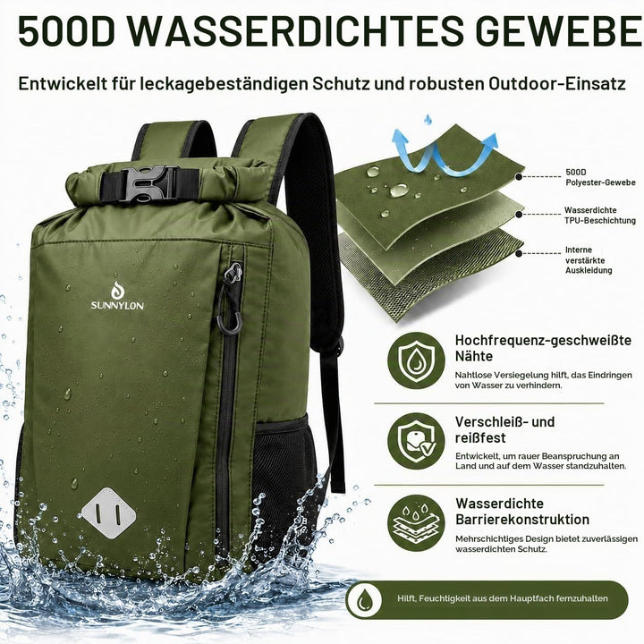 Dry Bag Rucksack,20L IPX8 wasserdichte Rucksack Rolltop mit Handyhülle,Wasserfester Tasche Schwimmen