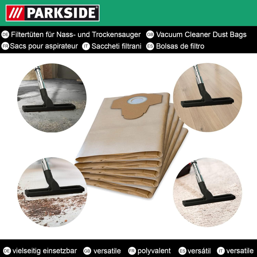 5 Staubsaugerbeutel/Staubbeutel PARKSIDE LIDL Nass Trocken Sauger PWD 25, 30, PNTS 23, 30, 1400, 150