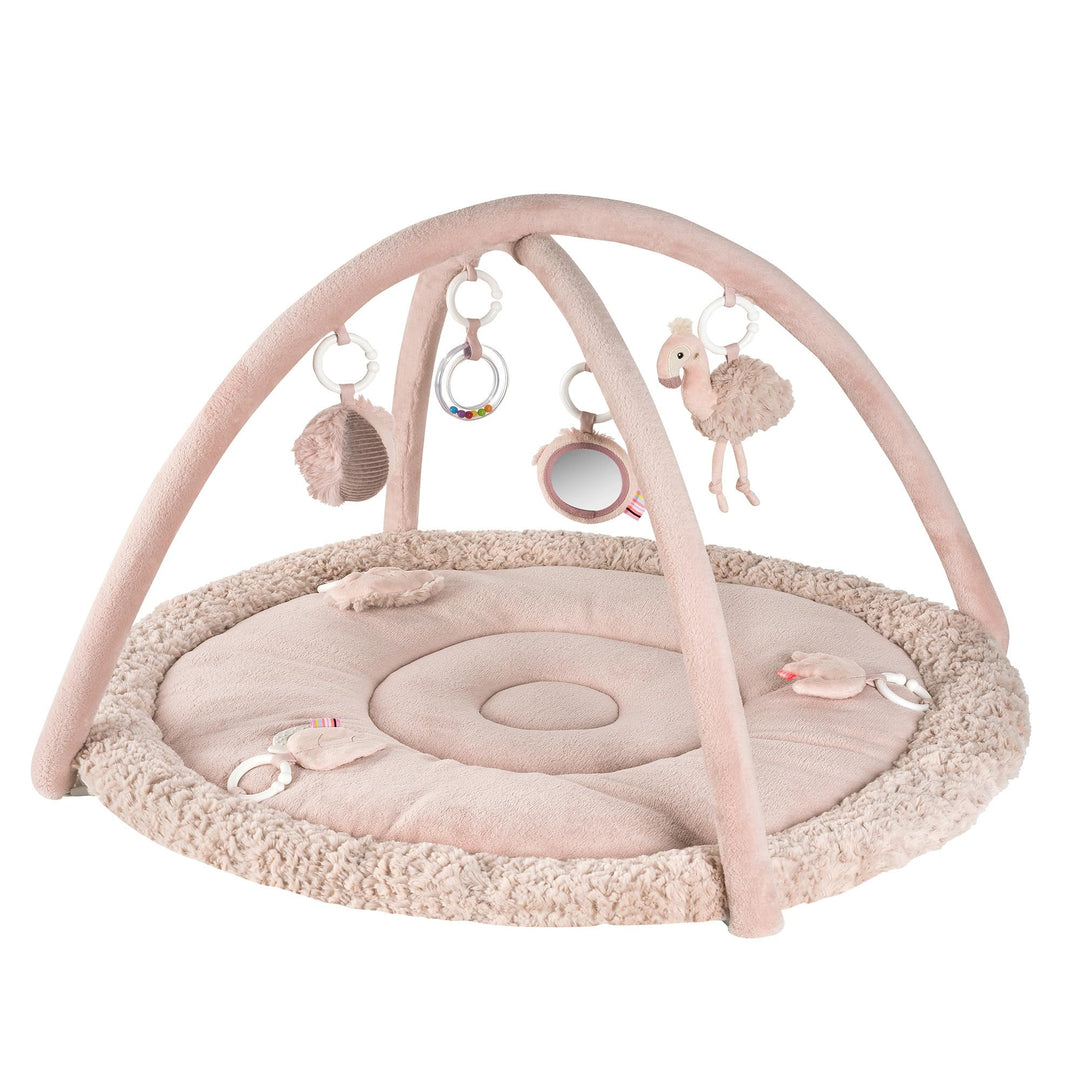 Fehn 3-D-Activity-Decke Flamingo – Spielbogen mit 5 abnehmbaren Spielzeugen für Babys – Spiel & Spas