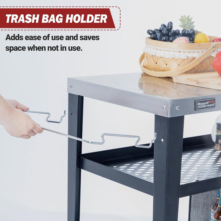 Royal Gourmet PC3404S Rollbarer Esstisch mit Müllbeutelhalter, für den Aussenbereich, Garten, Terras