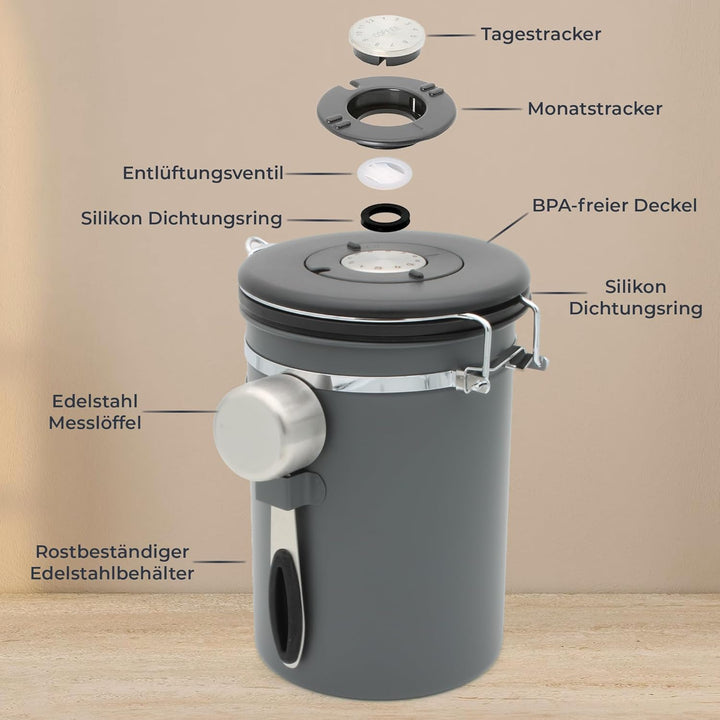 Wegardt Kaffeedose für 650g Bohnen I Behälter für Kaffeebohnen I Aromadose aus Edelstahl I Bohnenbeh